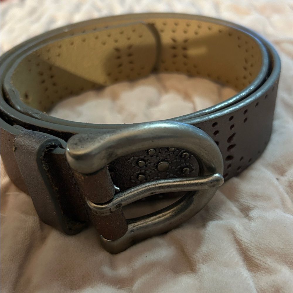 Leather belt with silver rivets and metallic silver paint size medium